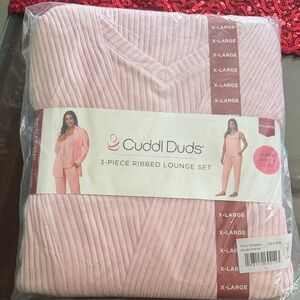 Cuddl Duds Soft Pink Ribbed Lounge Set